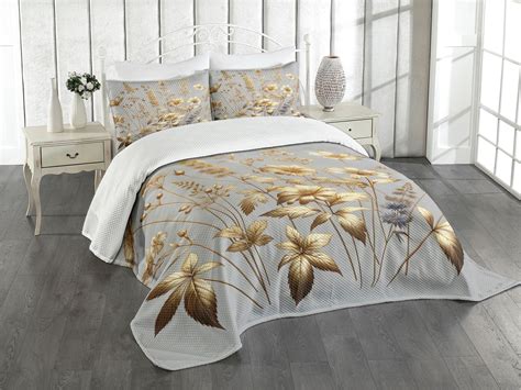 Ambesonne Vintage Quilted Bedspread Set Pcs Simple Floral Garden