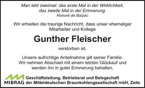 Traueranzeigen Von Gunther Fleischer Abschied Nehmen De