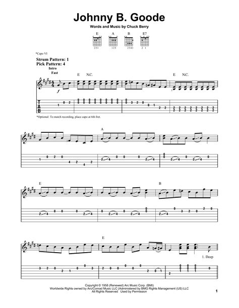 Johnny B Goode By Chuck Berry Sheet Music For Easy Guitar Tab At Sheet Music Direct