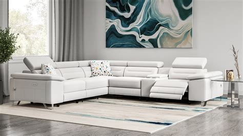 L Shaped Broken White Leather Sectional Sofa With Recliner And Chaise ...