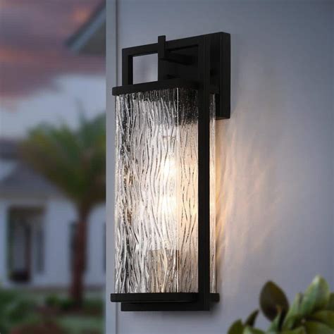 Lnc Modern Black Outdoor Wall Lantern Sconce With Textured Seeded Glass