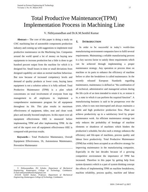 PDF Total Productive Maintenance TPM Implementation Jset