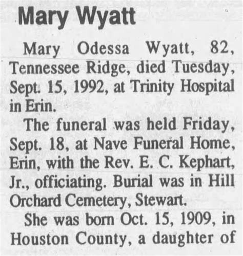 Mary Odessa Elliott Wyatt Homenaje De Find A Grave