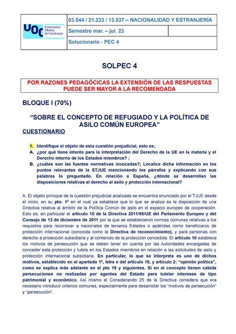 Sol PEC4 22 23 02 PEC 4 Solución Nacionalidad y Extranjería