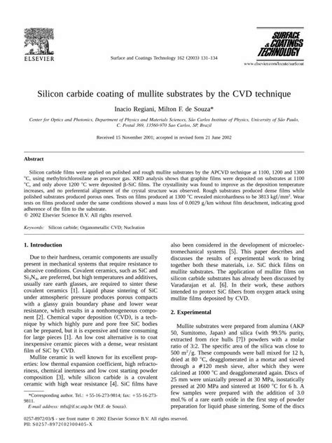 Pdf Silicon Carbide Coating Of Mullite Substrates By The Cvd