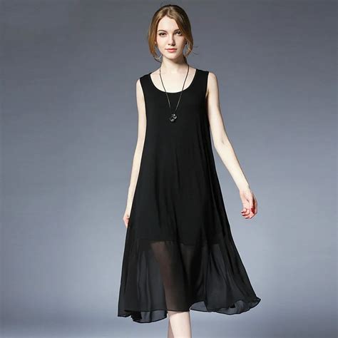 Flow Chiffon Midi Sleeveless Dress Summer Women Plus Size Woven Tank