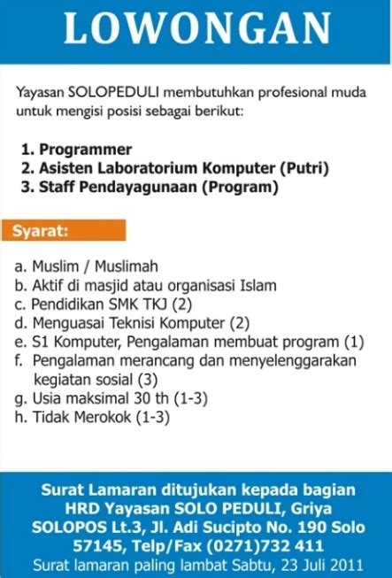 Lowongan Pekerjaan Berdasarkan Iklan Loker