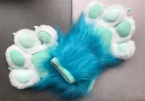 Custom Fursuit Paws Furry Paws With Claws Blue Puffy Paws Etsy