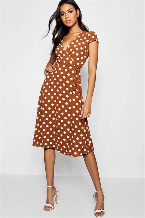 Boutique Polka Dot Wrap Dress Boohoo Australia Brown Polka Dot