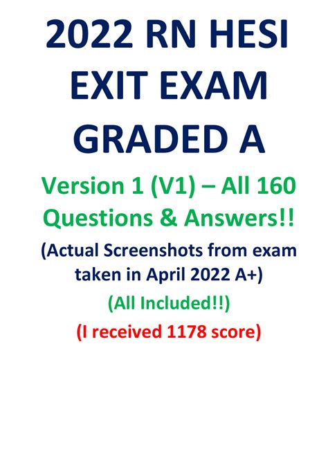 2022 Rn Hesi Exit Exam Version 1 V1 All 160 Questions And Answers Actual Screenshots From