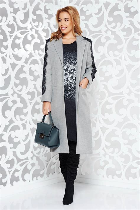 Ladonna Grey Embroidered Elegant Straight Coat With Inside Lining