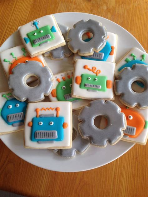 Robots And Gears Decorated Sugar Cookies Birthday Cookies Robot