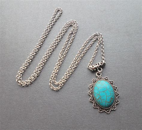 Turquoise Pendant On A Chain For Women Necklace Pendant Etsy