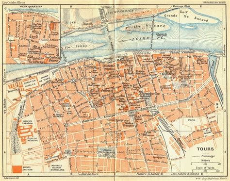 France Tours Old Vintage Map Plan Chart