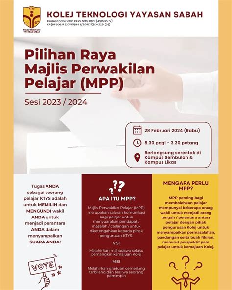 Pilihan Raya Majlis Perwakilan Pelajar KTYS Sesi 2023 2024 Kolej