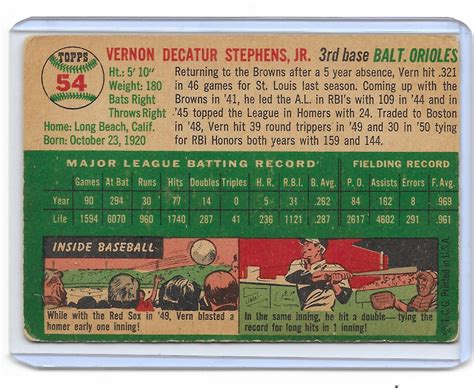 1954 Topps VERN STEPHENS 54 Baltimore Orioles EBay