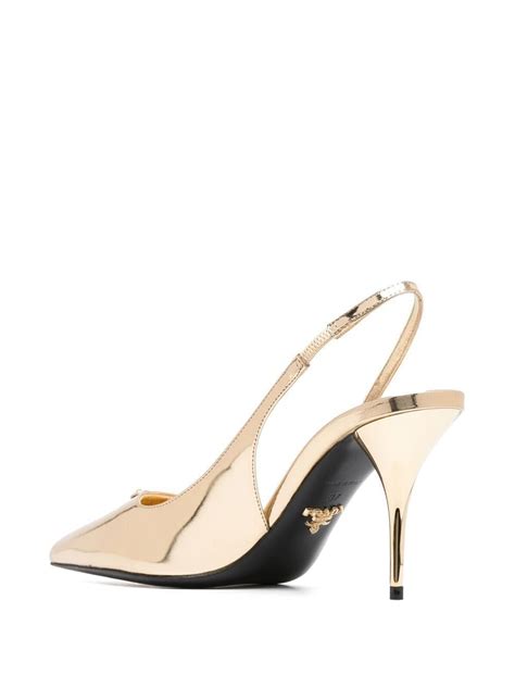 Prada Triangle Logo 85mm Metallic Slingback Pumps Farfetch