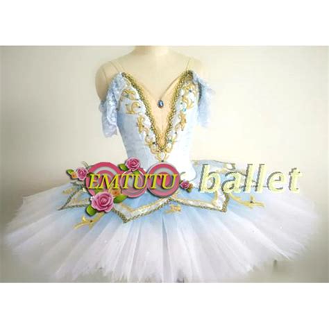 Pancake Platter Professional Ballet Tutu Blue Gold Lace Sleeve Women