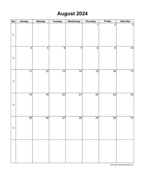 Free Calendar Template August 2024 Almeta Corinne