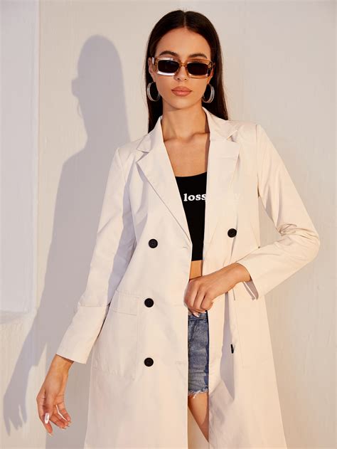 Double Breasted Lapel Collar Trench Coat Shein Usa