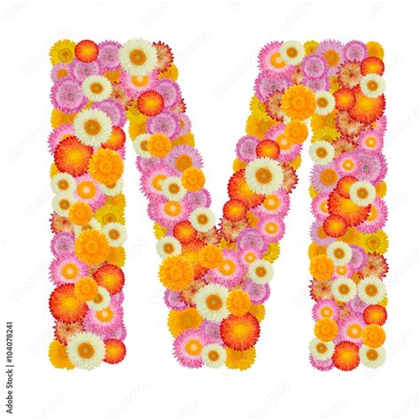 Letter M alphabet with straw flower isolated on white background 스톡 사진