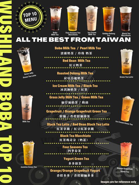 Wushiland Boba Utc Menu In San Diego California Usa