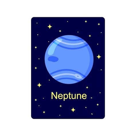 Flashcard para niños con el planeta neptuno sobre fondo estrellado