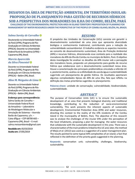 Pdf Desafios Da Rea De Prote O Ambiental Em Territ Rio Insular