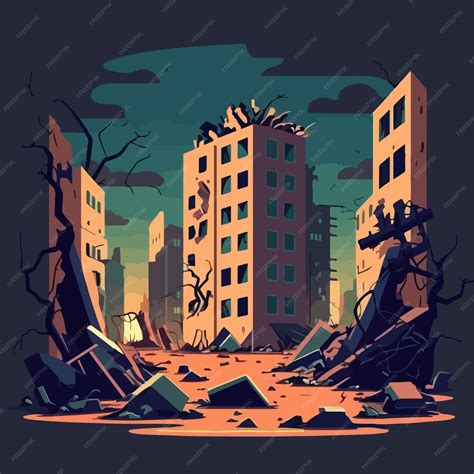 Ciudad Destruida Después Del Terremoto O La Guerra En La Ilustración De Vector De Estilo De