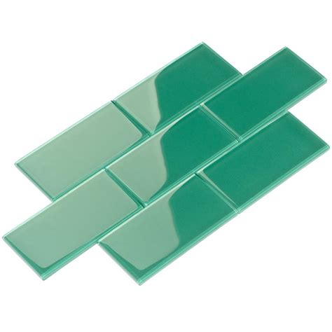 Giorbello Emerald Green Subway 3 In X 6 In X 8mm Glass Backsplash And