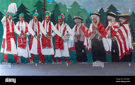 Painting Of Traditional Himachali Folk Dance On The Wall Of Kalpa