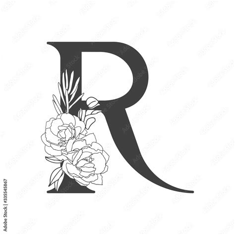 Vector flower alphabet. Floral design of letter R. Decoration of wedding invitations, cards ...