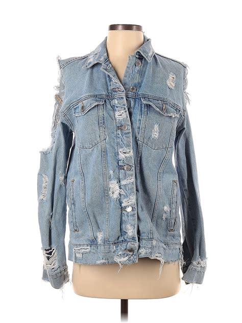 Trafaluc By Zara 100 Baumwolle Solid Blue Denim Jacket Size S 66