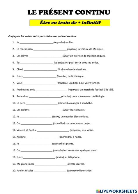 Le présent continu worksheet French language lessons Teaching french