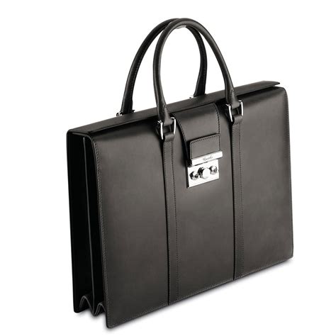 Pineider Power Elegance Womens Briefcase Black Leather 2 Handle