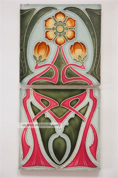 Paar Jugendstil Fliese Kachel Art Nouveau Tile Tegel Offstein Blumen