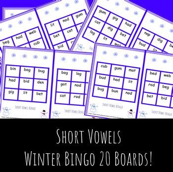 Short Vowels Winter Bingo No Prep Boards By Hannah Bee Tpt