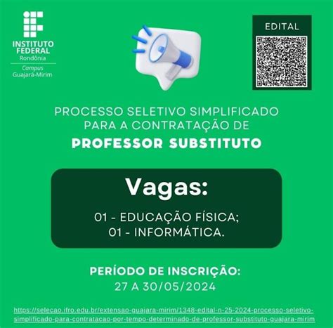 Ifro De Guajar Mirim Seleciona Professores Substitutos Nas Reas De