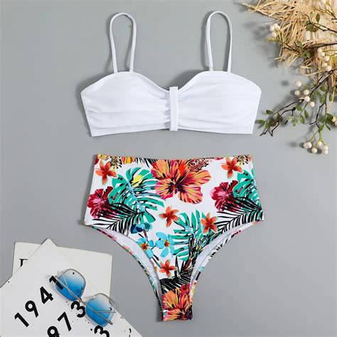 2024 New Bikinis Lemon Print Swimsuit High Waist Bikini Sets Flower