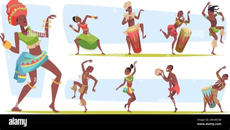 African People Tribal Dancers In Different Poses Exact Vector African