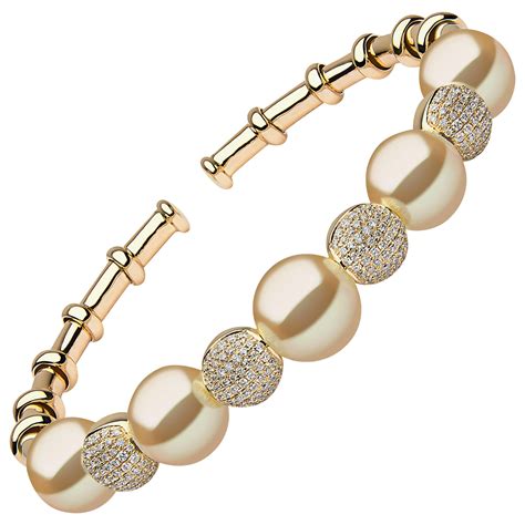 Yoko London Golden South Sea Pearl And Diamond Bangle In Karat