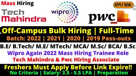 Wipro 2 0 Tech Mahindra Pwc Mass Hiring 2022 Core IT Jobs Any