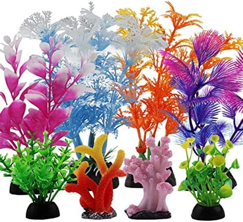 Fish Tank Decorations Plants With Resin Coral PietyPet 8 Pcs Aquarium