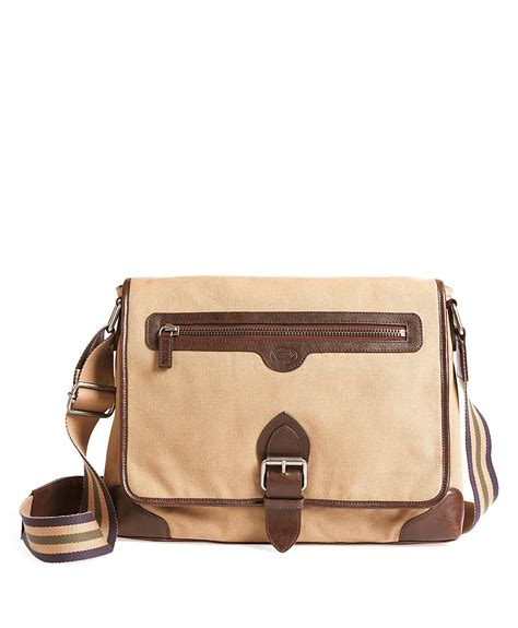 Brooks Brothers Washed Canvas and Leather Buckle Messenger Bag in Brown for Men (khaki) | Lyst