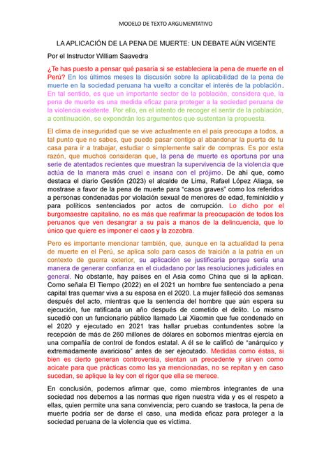 Modelo DE Texto Argumentativo MODELO DE TEXTO ARGUMENTATIVO LA