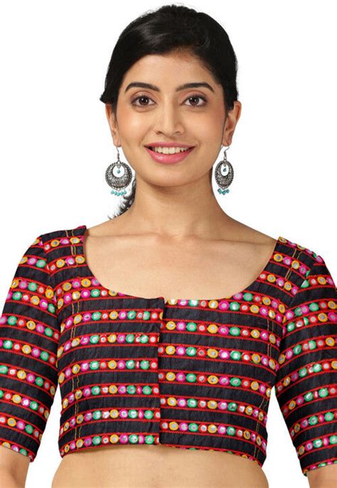 Embroidered Dupion Silk Blouse In Black DBU927