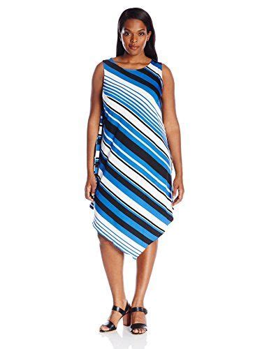 MSK Women S Plus Size Asymetrical Hanky Hem Stripped Dress Stripped