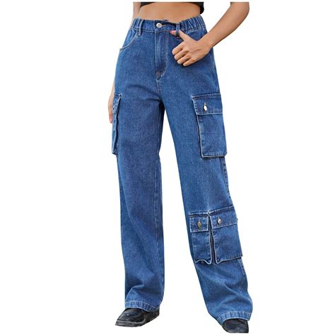 High Rise Jeans For Women High Waist Stretch Cargo Pants Women Baggy Multiple Pockets Relaxed