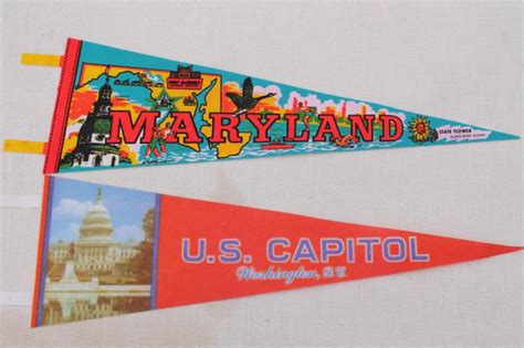 70s Vintage Felt Pennants Wall Hanging State Souvenir Pennant Collection