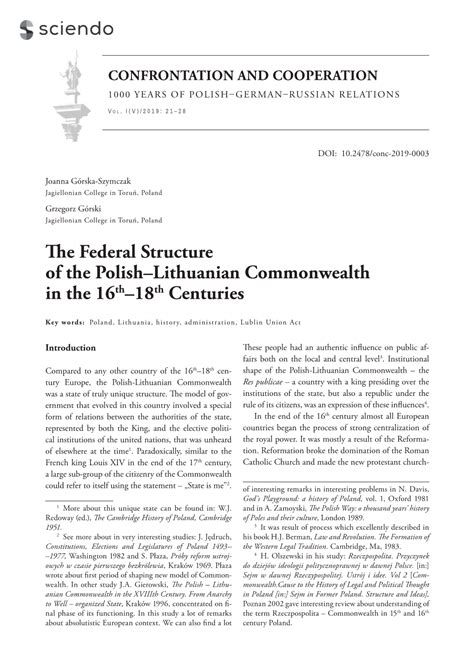 The Federal Structure Of The Polishlithuanian Commonwealth In The 16th18th Centuries Docslib